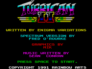 Turrican II: The Final Fight title screen for ZX Spectrum